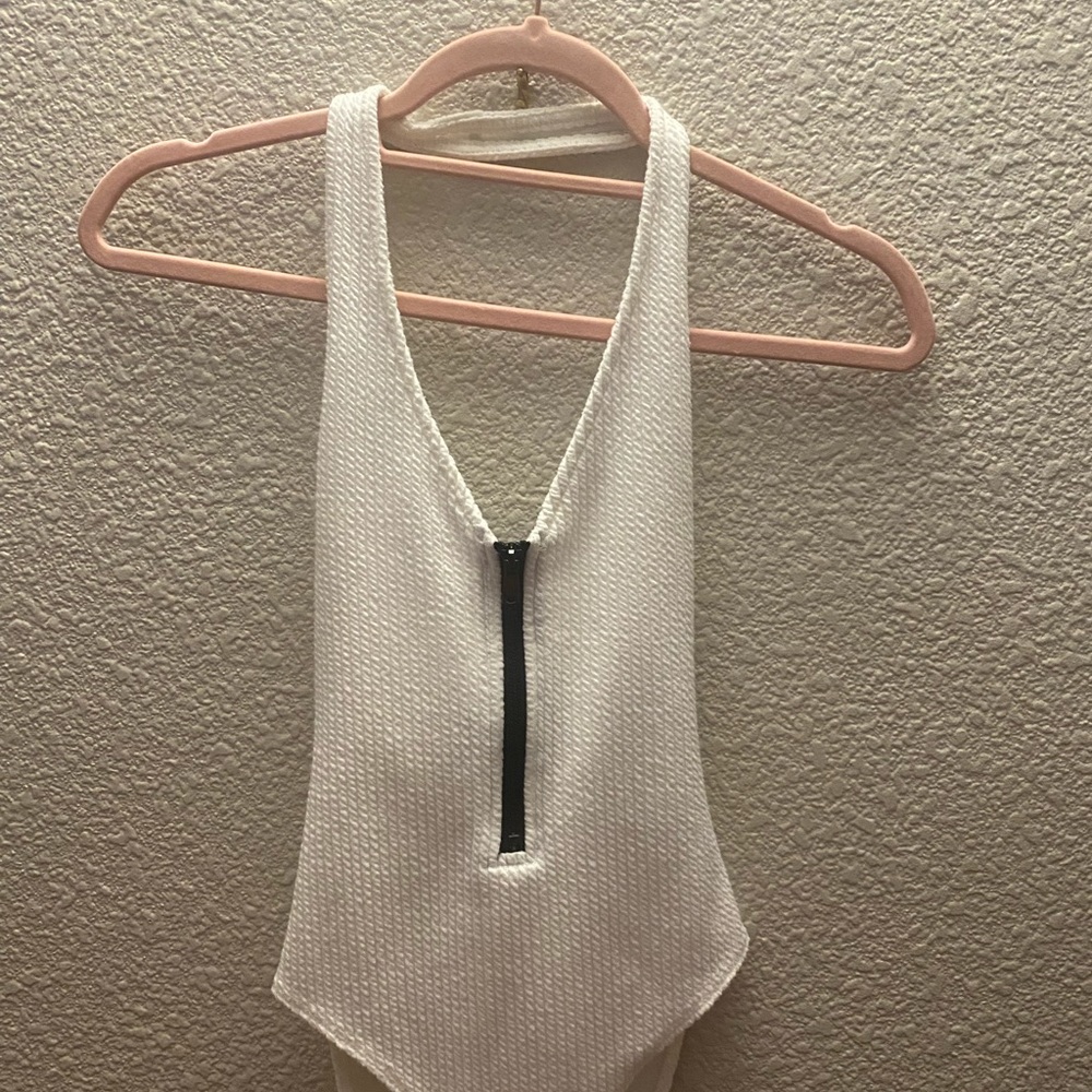 White forever 21 body suit with front zipper